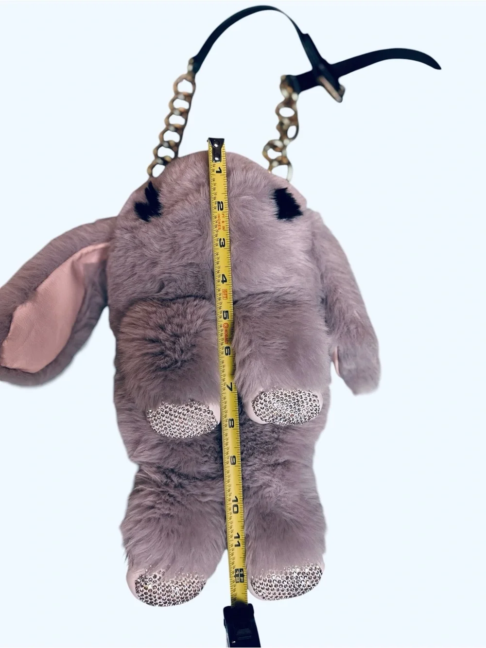 Grey Messenger Cross Body Bag Bejeweled Paws Bunny Rabbit Small - Picture 6 of 6